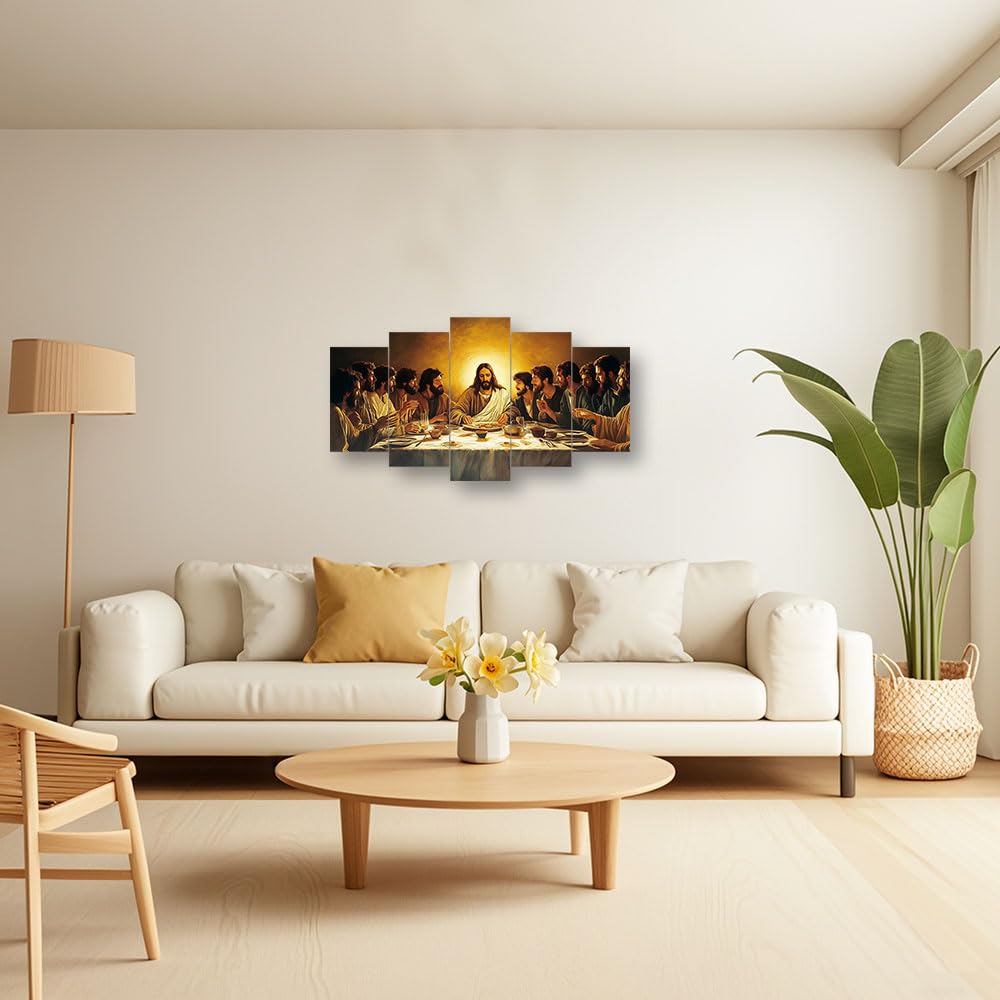 CXHOSTENT The Last Supper Wall Art 5 PCS Jesus Canvas Print Christian Pictures Religious Painting Print God Poster Living Room Church Room Decor Framed (30x40cmx2 30x60cmx2 30x80cmx1) - Image 3