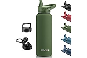 40 oz Insulated Water Bottle With Straw,3 Lids(Flip, Spout and Handle Lid)