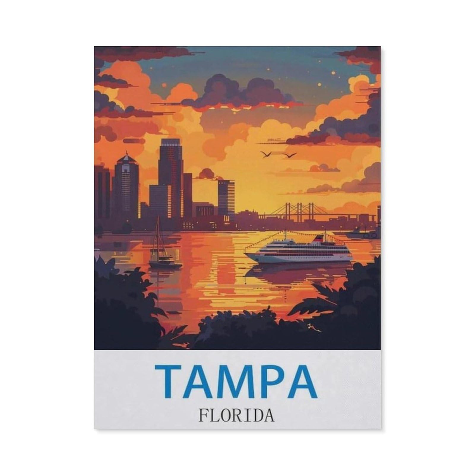 Beayodkp （30 X 40 Cm/11.81 X 15.74 Inches） 5D Diamond Painting Set For Adults And Children，Tampa Florida，Diy Diamond Crystal Rhinestone Embroidery Painting-Ci12