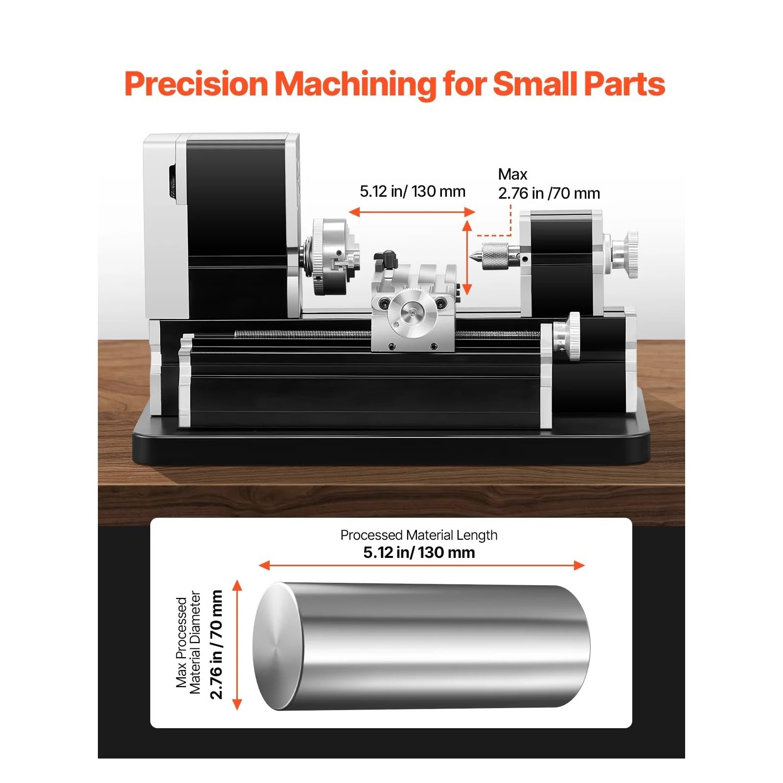 2,76 X 5,12 Zoll Mini-Metalldrehmaschine 36 W 20.000 U/min Geschwindigkeit + 3-Backenfutter Aus Aluminiumlegierung For Die Bearbeitung Von Präzisionsteilen,Feldbereit