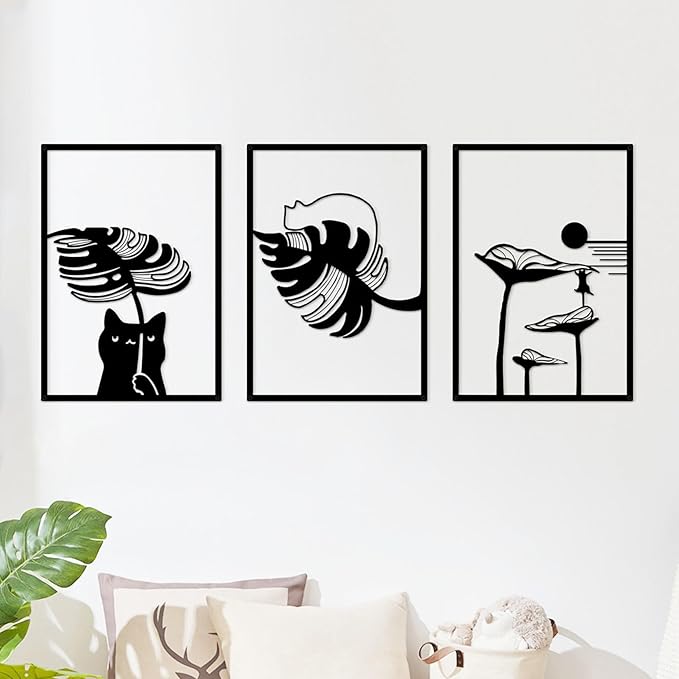 cape leadwort 3Pcs Cat Metal Wall Art Decor, Minimalist