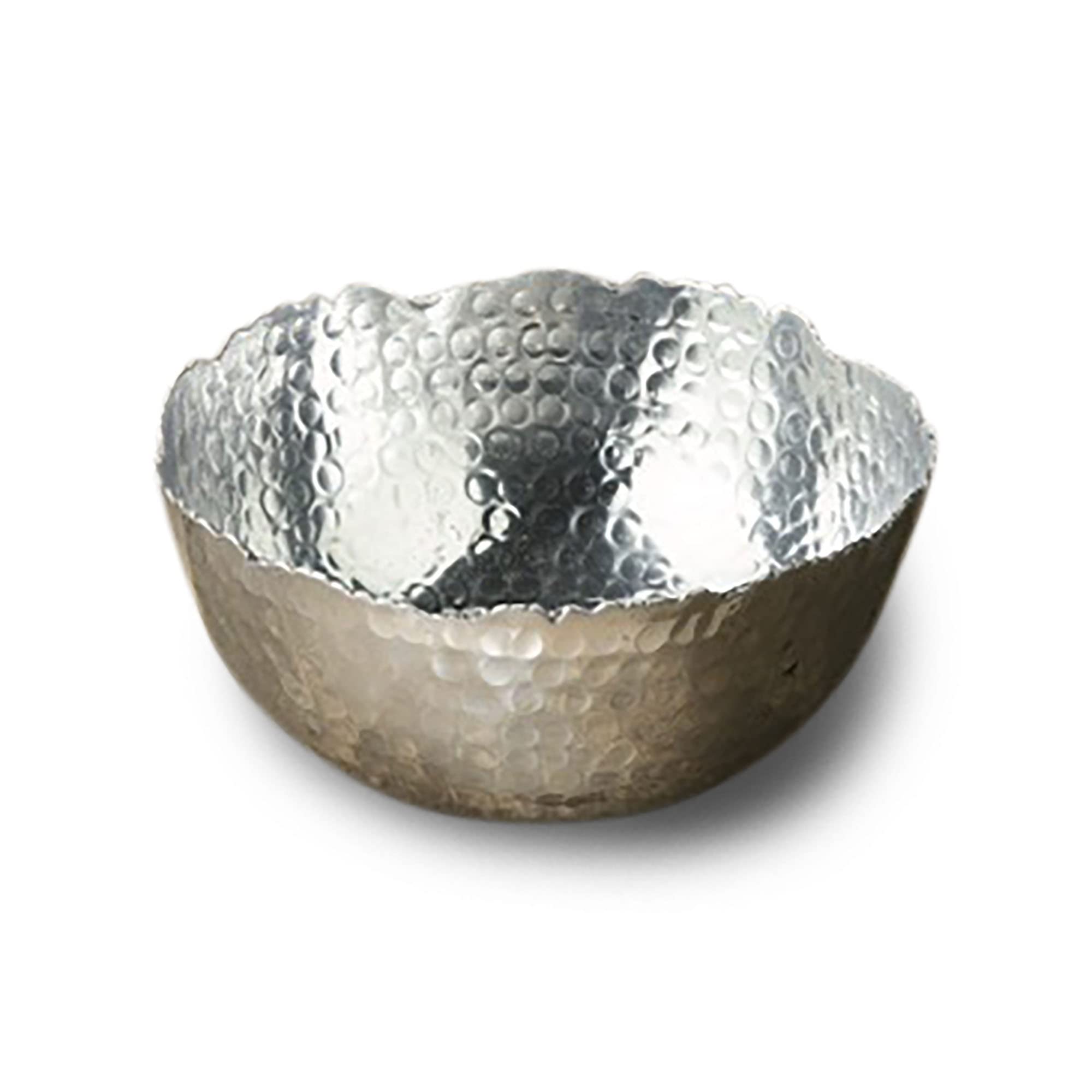 India Handicrafts Hammered Cutting Edge Silver Tone 8 inch Metal Decorative Bowl