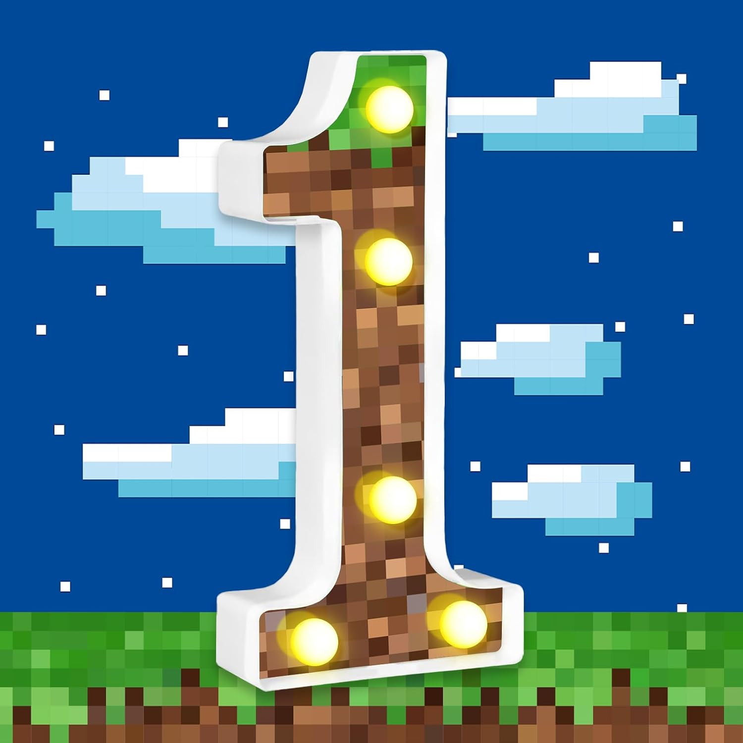 Pixel Light Up Numbers Led Pixel Light for Home Birthday Party Decoration, Game Theme Lighting Pixel Numbers Table Centerpiece for Gamer Room Decor Gaming Gift Birthday Light up Sign (Number 1