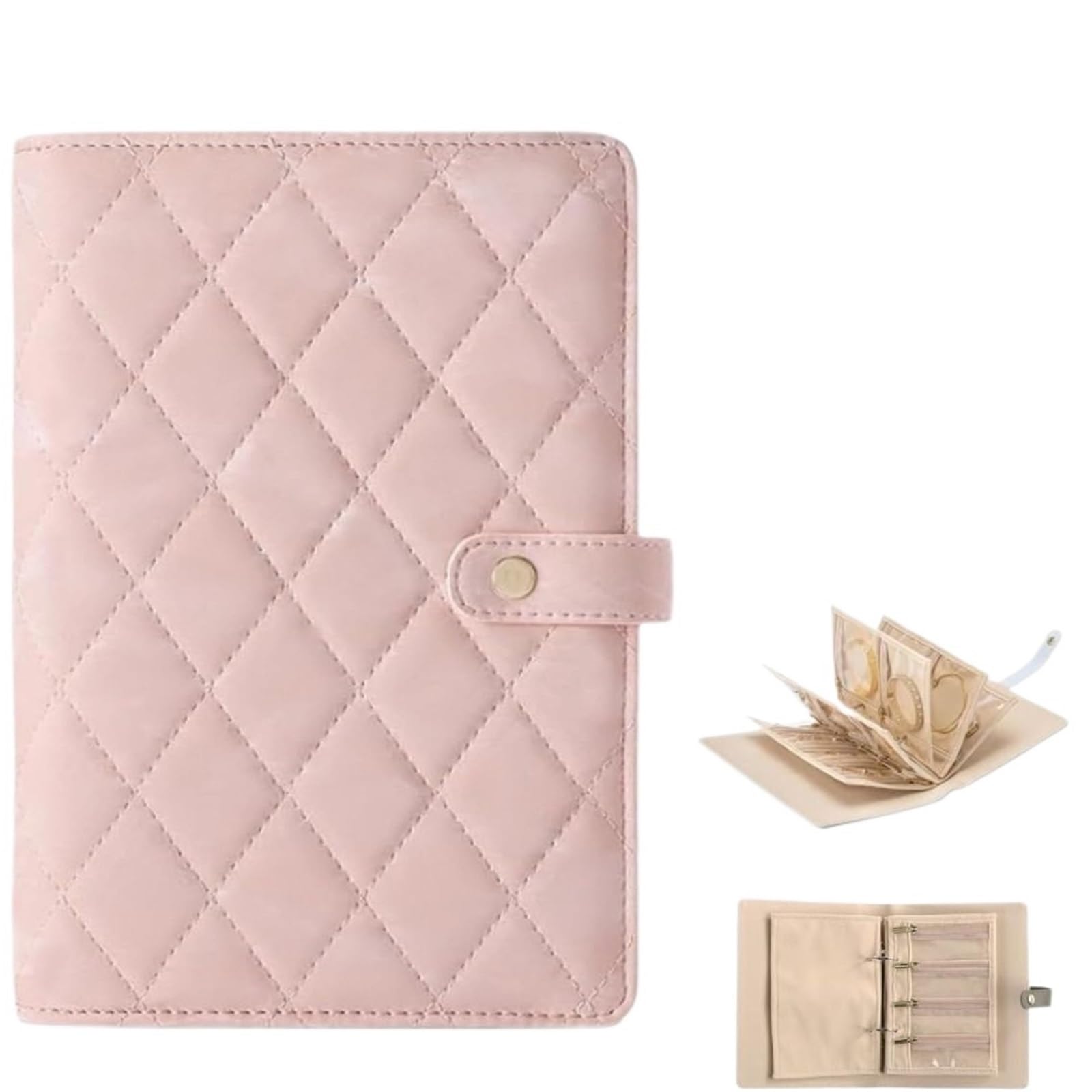 FDzkrtvm Transparent Jewelry Storage Book, Jewelry Storage Book, Transparent Zipper Pockets, PU Leather Velvet Binder, Multicolor(Pink)