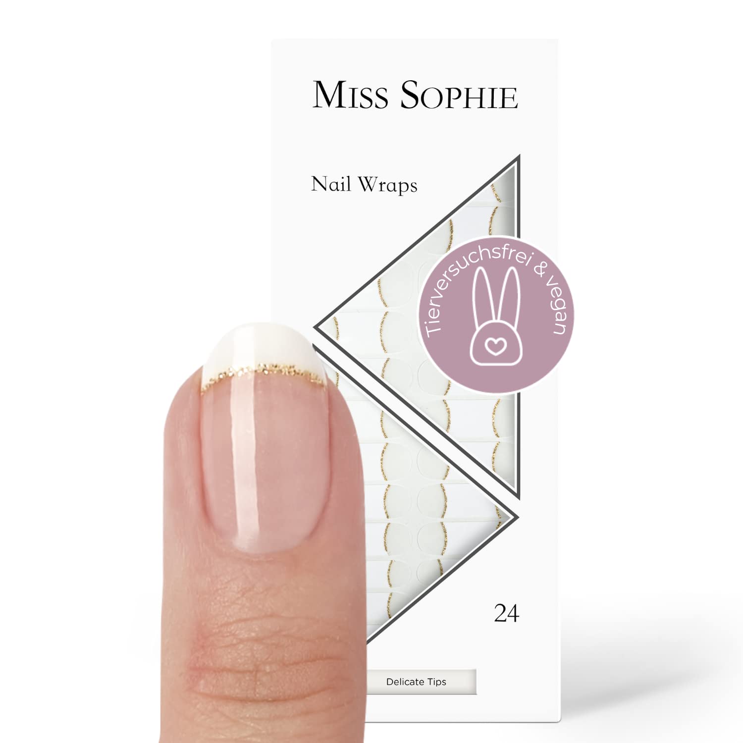 Miss Sophie Pellicola per unghie - "Delicate Tips", Transparent, Brillantini, Bianco, Nail Wraps -24 pellicole per unghie autoadesive ultrasottili a lunga durata