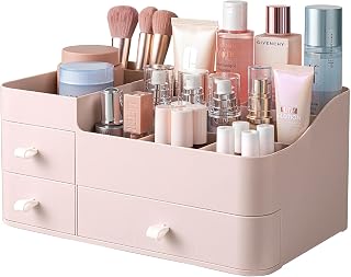 Makeup Organizer for Vanity, Large Countertop Organizer with Drawers, Cosmetics Storage for Skin Care, Brushes, Eyeshadow, Lotions, Lipstick,Nail Polish.Great for Dresser, Bathroom, Bedroom (Pink)