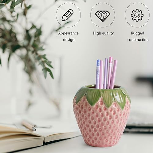 Miniatura 4 de Soporte para lápices de fresa, bonito soporte para bolígrafo para escritorio, soporte para bolígrafos de cerámica, soporte para brochas de