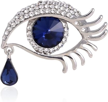Personality Angels Tears Rhinestone Diamond-studded Big Eyes Long Eyelashes Brooch Pin Covered Scarves Shawl Clip for Women Ladies Blue&Silver