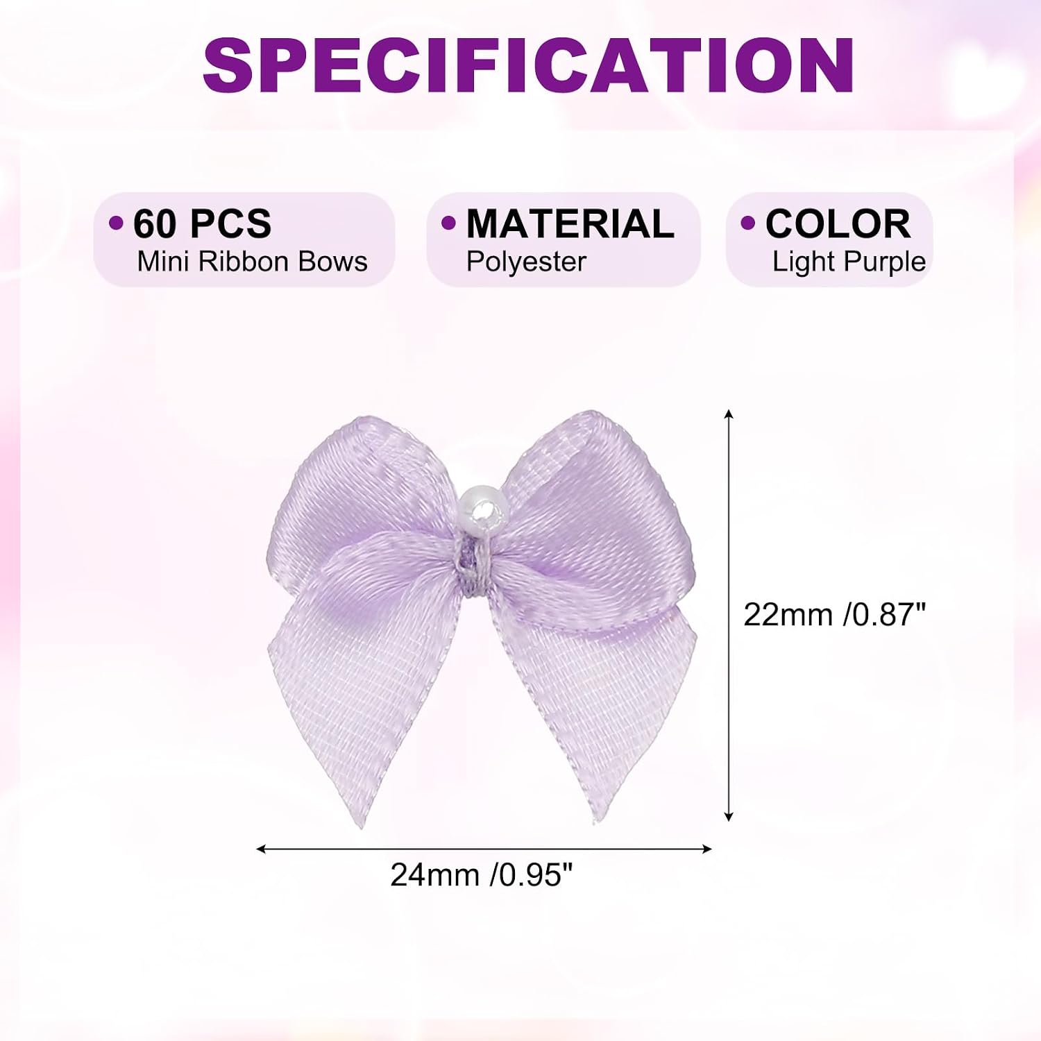 PATIKIL 60 Pcs Mini Ribbon Bows, Flower Pearl Sewing Appliques Decoration for DIY Craft, Wedding, Christmas, Scrapbooking(Light Purple, 0.8 x 0.9 Inch) image 2