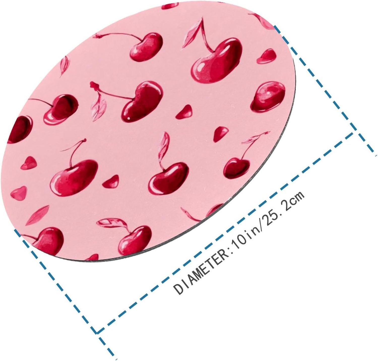 Round Mouse Pad for Women Men, 10’’ Round Desk Pad Mousepad Non-Slip Rubber Base, Office Home Laptop Accessories, Seamless Cherry Valentine Pattern image 3