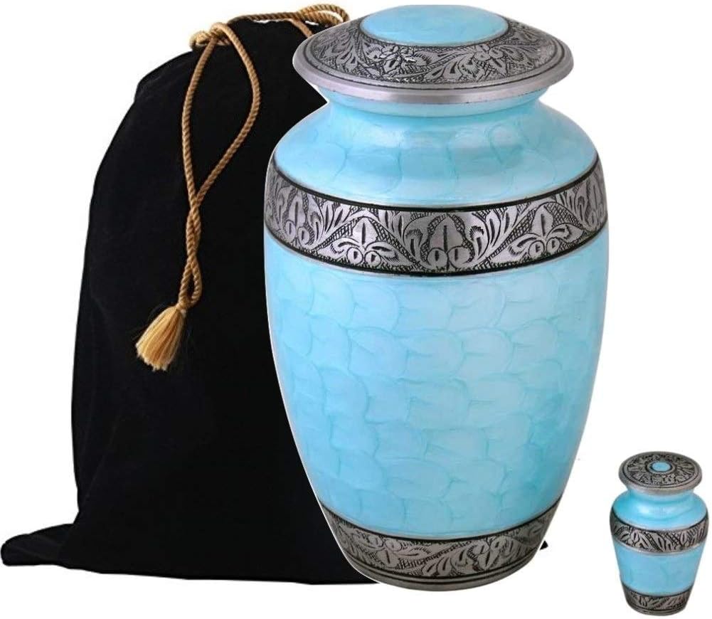 Metal Cremation Urn - Adult Funeral Urn - Cream, Marble Pattern - 8"L x 8"W x 9"H, 210 cubic inches