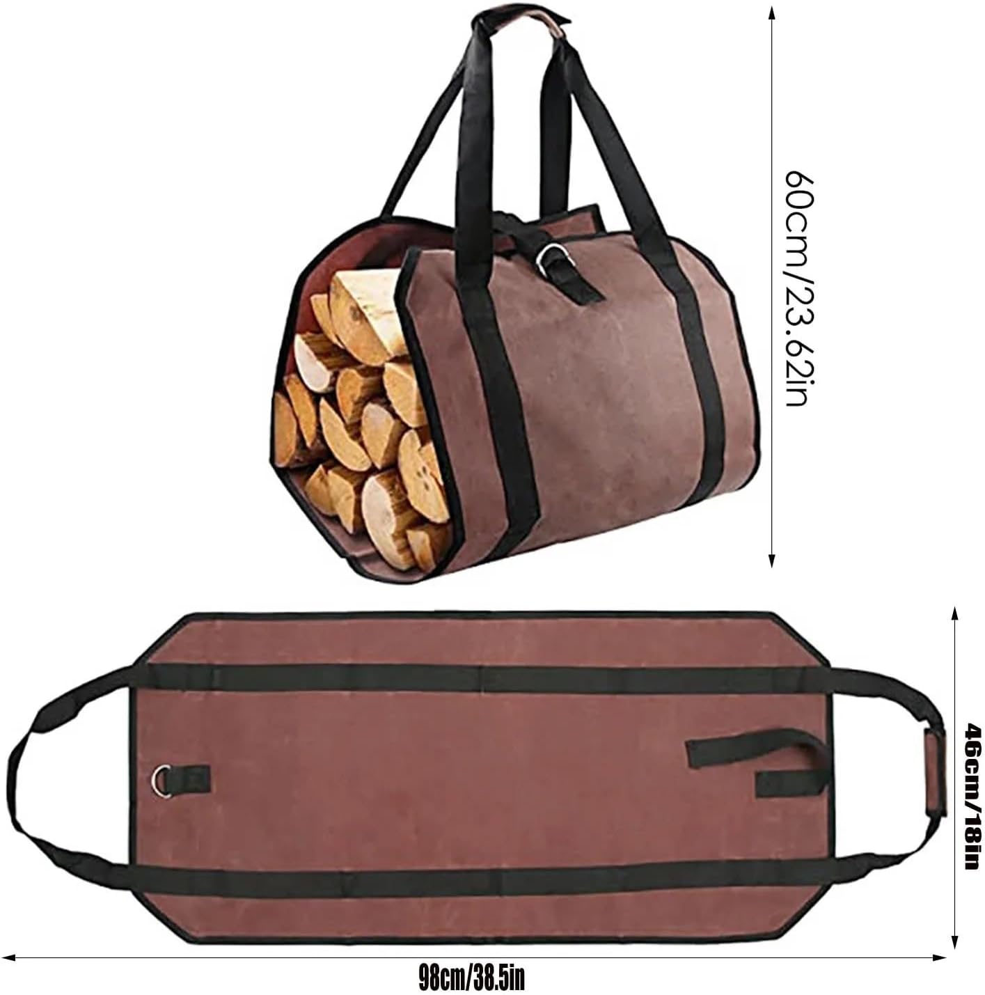 Firewood Storage Bag Large Canvas Firewood Wood Carrier Bag Log Camping Outdoor Holder Carry Storage Bag Wooden Canvas Bag 38.5×18 Inch