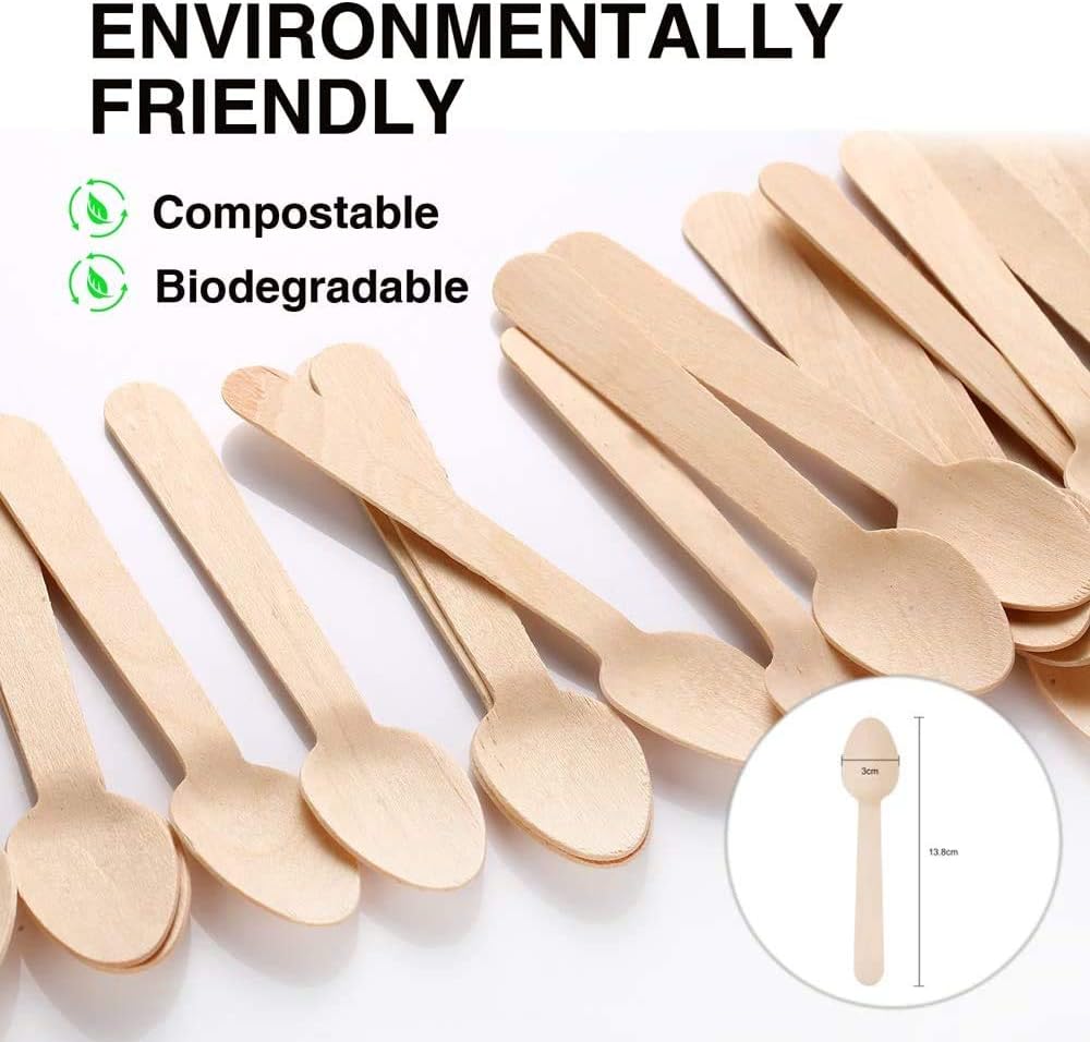 Pack Of 100 Bamboo Wooden Disposable Spoons Set 5.5 Inches / 14 cm Biodegradable Cutlery Eco Friendly 100% Birch Wood-Sturdy, Christmas, Parties, BBQ, kitchen Birthdays, Wedding : Health & Household