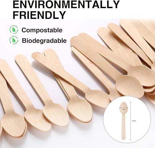 Miniatura 6 de Juego de 100 cucharas desechables de madera de bambú, 5.5 in, biodegradables, ecológicas, 100% madera de abedul resistente, Navidad, fiestas,