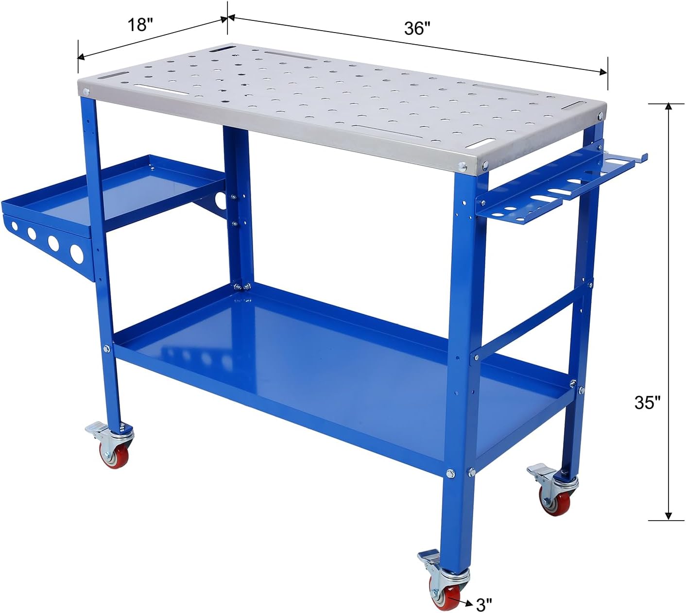 Welding Table 36"x18", 1200lbs Load Capacity Steel Welding Workbench Table on Wheels, Portable Work Bench with Braking Lockable Casters, Tool Slots, 5/8-inch Fixture Holes, Tool Tray