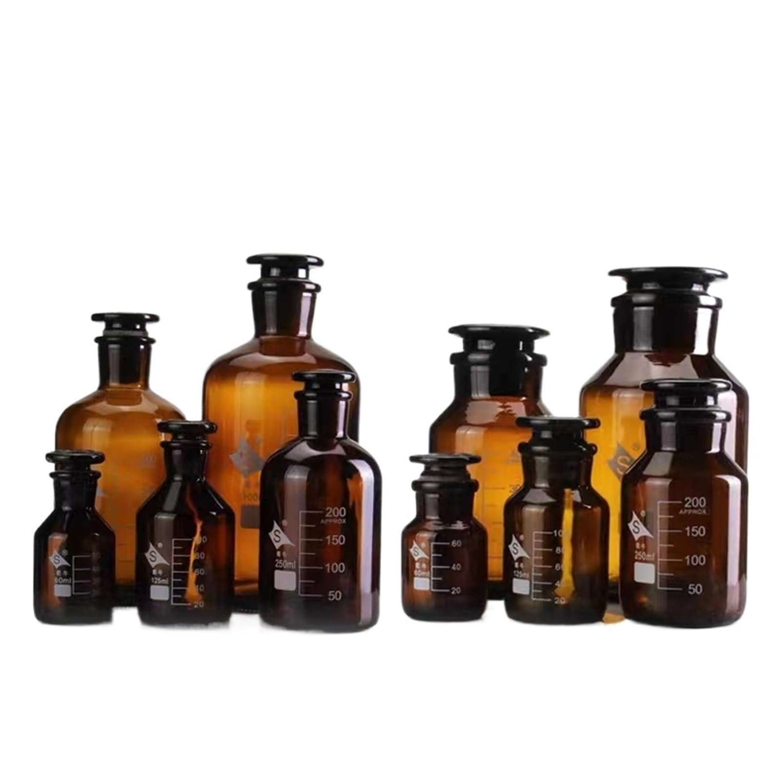 Flacone da Laboratorio a Bocca Stretta Flacone di reagente a Bocca Piccola in Vetro Comune Marrone/Trasparente con Tappo Smerigliato Fiale for Campioni da Laboratorio(1000mL Brown 1pc)