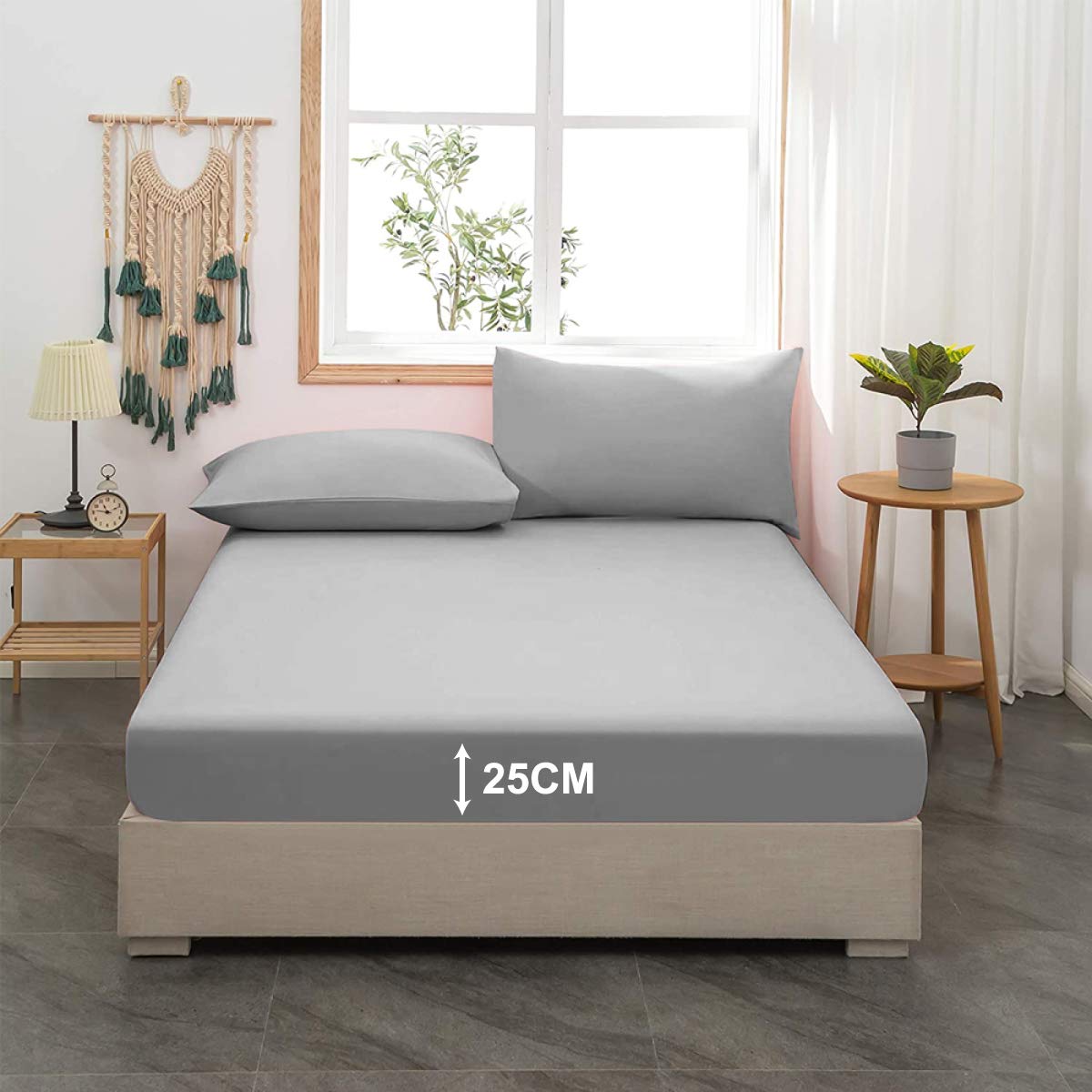 Deep Fitted Sheets Double Bed - Ultra Soft Hypoallergenic 100% Poly Cotton 25cm Breathable Bed Sheets Double 137 X 190, Grey Double Fitted Sheet