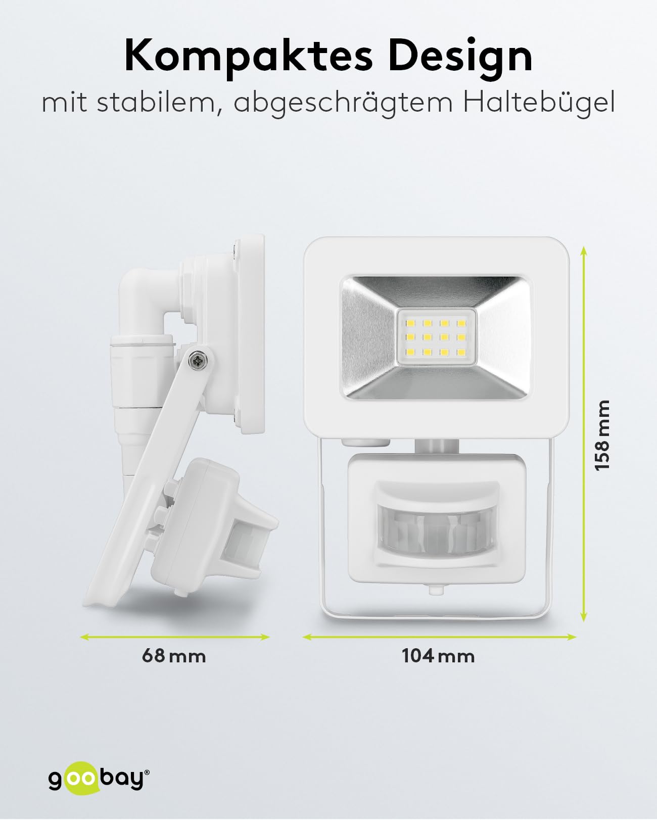 goobay 53878 reflektor LED z czujnikiem ruchu na zewnątrz 10 W/czujnik PIR reflektor zewnętrzny IP44 / neutralne białe światło 850 lm/reflektor LED do montażu na ścianie/reflektor ogrodowy/biały