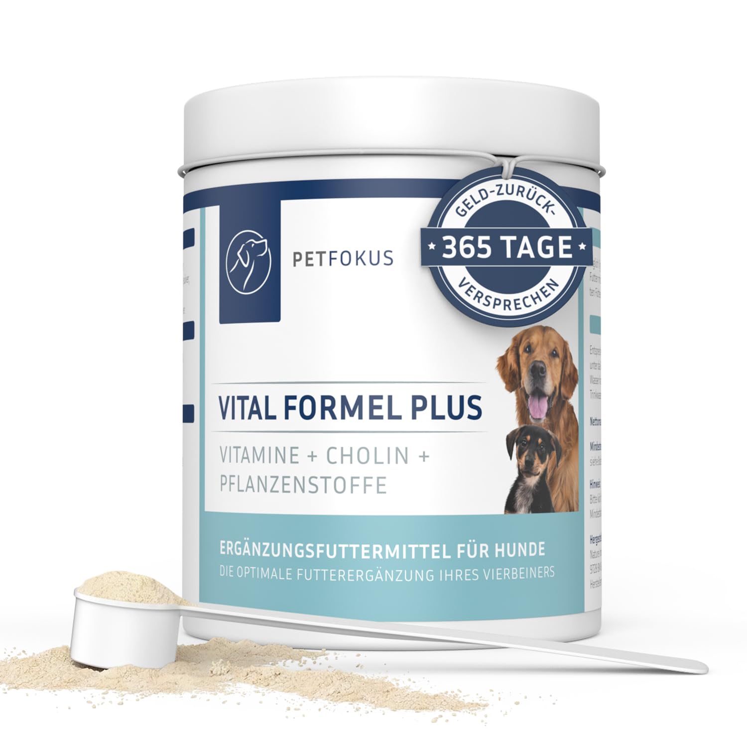 PetFokus Vital Formuła Plus | wspomaga trawienie, promienne futro, energię i witalność | suplement karmy dla psów | witaminy, minerały i substancje roślinne I probiotyki i omega-3 | pyszny smak