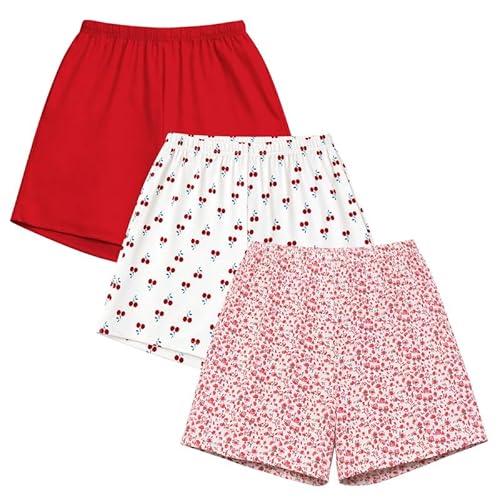 Marvmys Womens Pajama Shorts 3 Pack Sleep Shorts Soft Pajama Bottoms Summer Sleepwear Lounge Set S-3XL Small Red,cherry,rose
