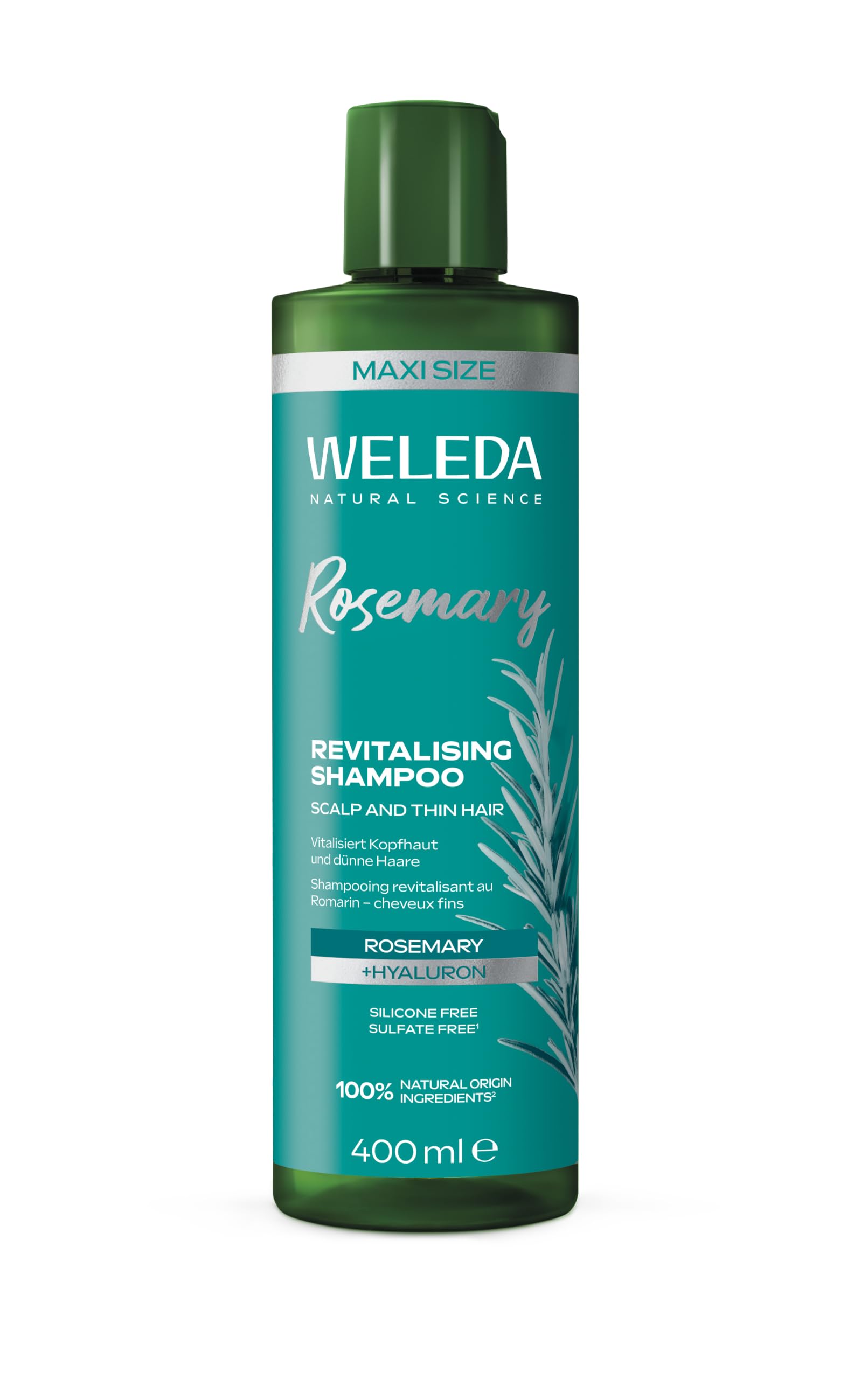 Weleda Rosemary Oil Revitalising Shampoo, with Hyaluronic Acid & Rosemary Oil for Hair Growth, Thinning Hair, Hair Loss, Silicon & Sulfate Free, Natural & Organic, 400ml