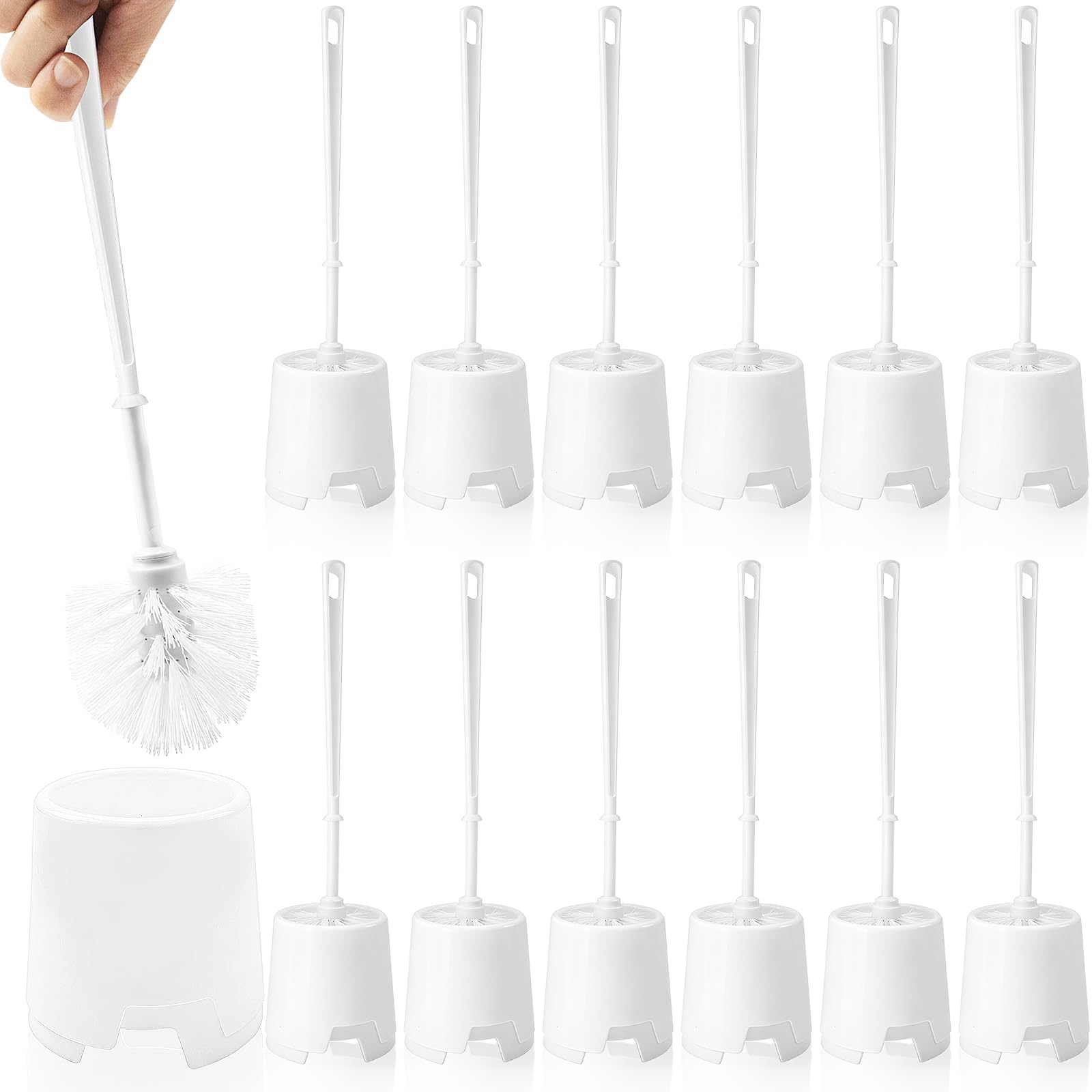 Seuqhck 12 Pack Toilet Brushes and Holders Set, Bathroom Accessories with Clean Brush, Toilet Scrub Brush with Storage Rack for Deep Cleaning White