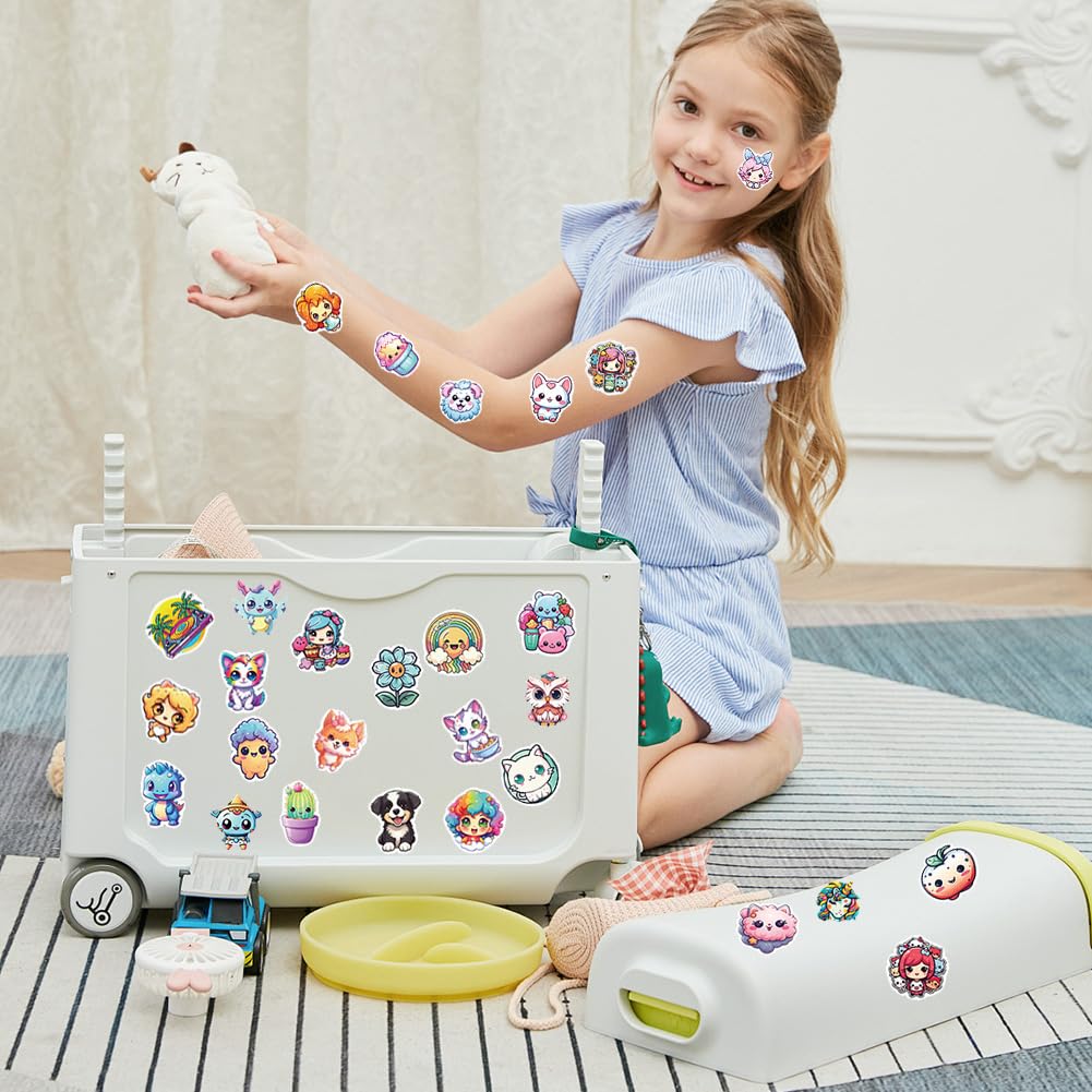 Autocollant Kawaii 100 Pièces Stickers Vinyle Étanche Enfant Animaux Drôles pour Bouteille Ordinateur Skate