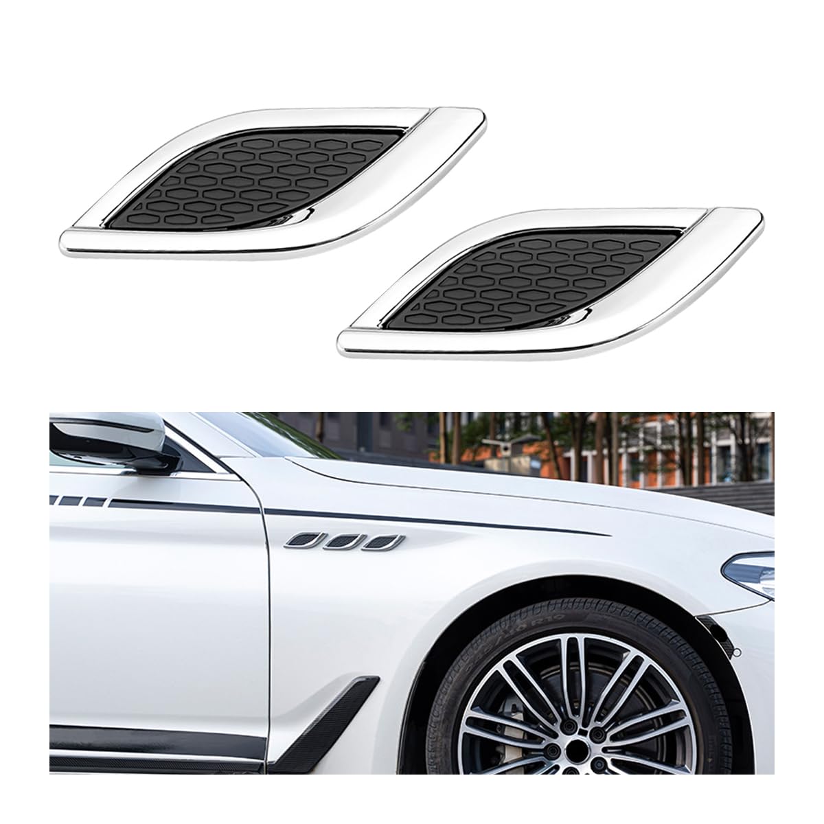 JNNJ Prese D'Aria Laterali Auto In Stile Squalo - Adesivi In Fibra Di Carbonio Per Parafanghi, 2 Pezzi Nero - Foto 10