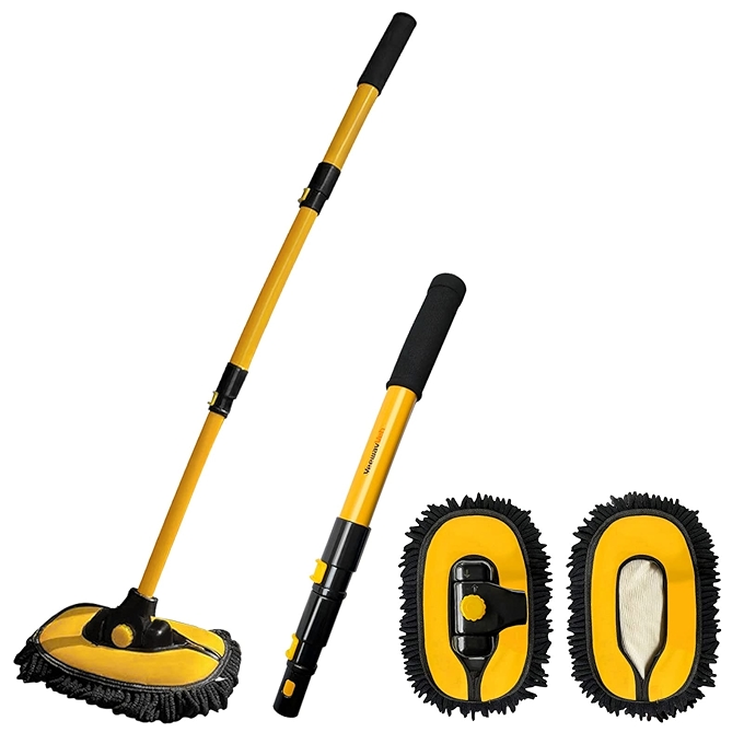 YeewayVeh汽车洗刷工具，软毛清洗刷，带可更换微纤维头，15°弯曲延长杆，适用于房车和卡车，黄色