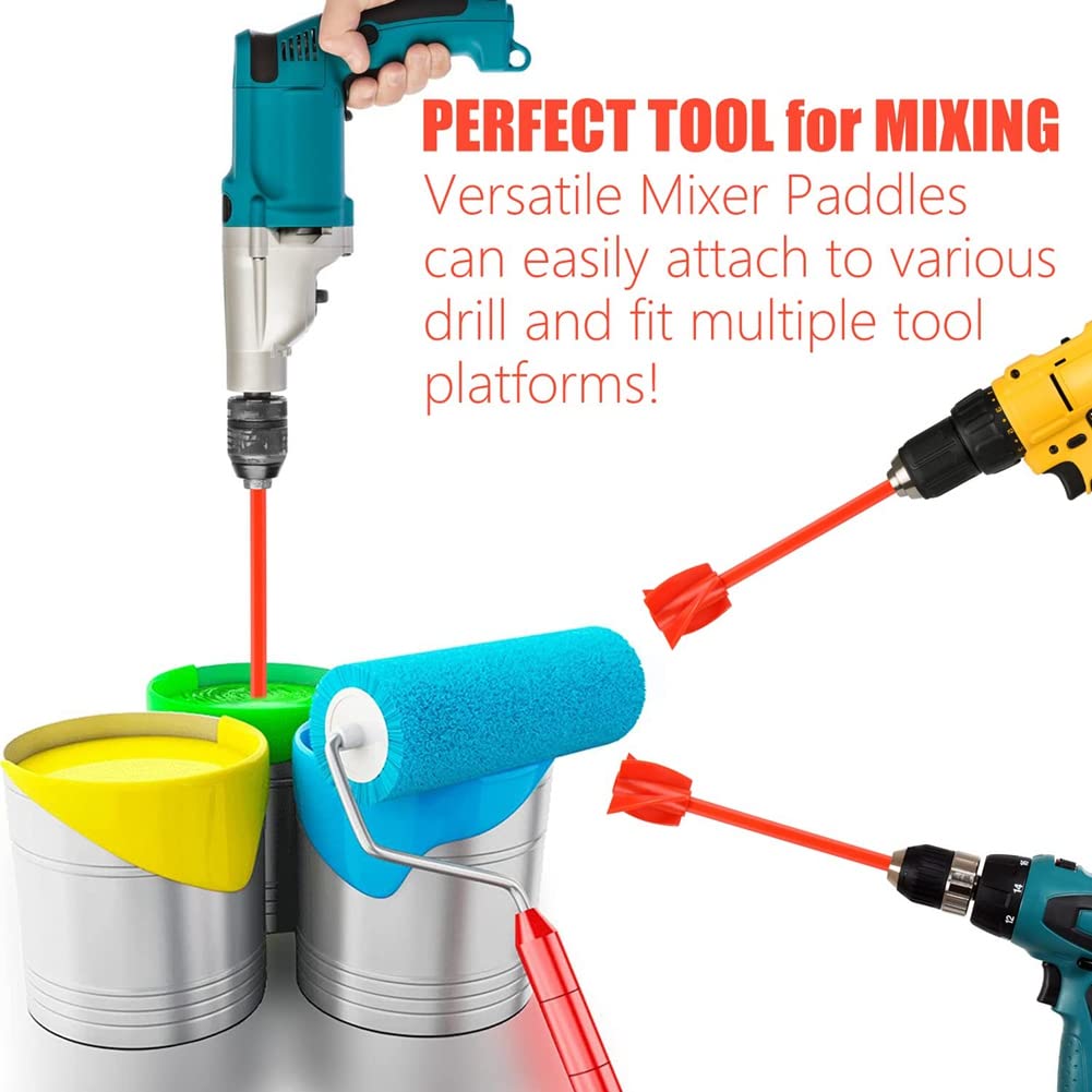 Pasuihcay Resin Mixer Paddles, Epoxy Mixer Attachment for Drill, Reusable Paint Stirrer Drill Attachment(2Pcs), Red