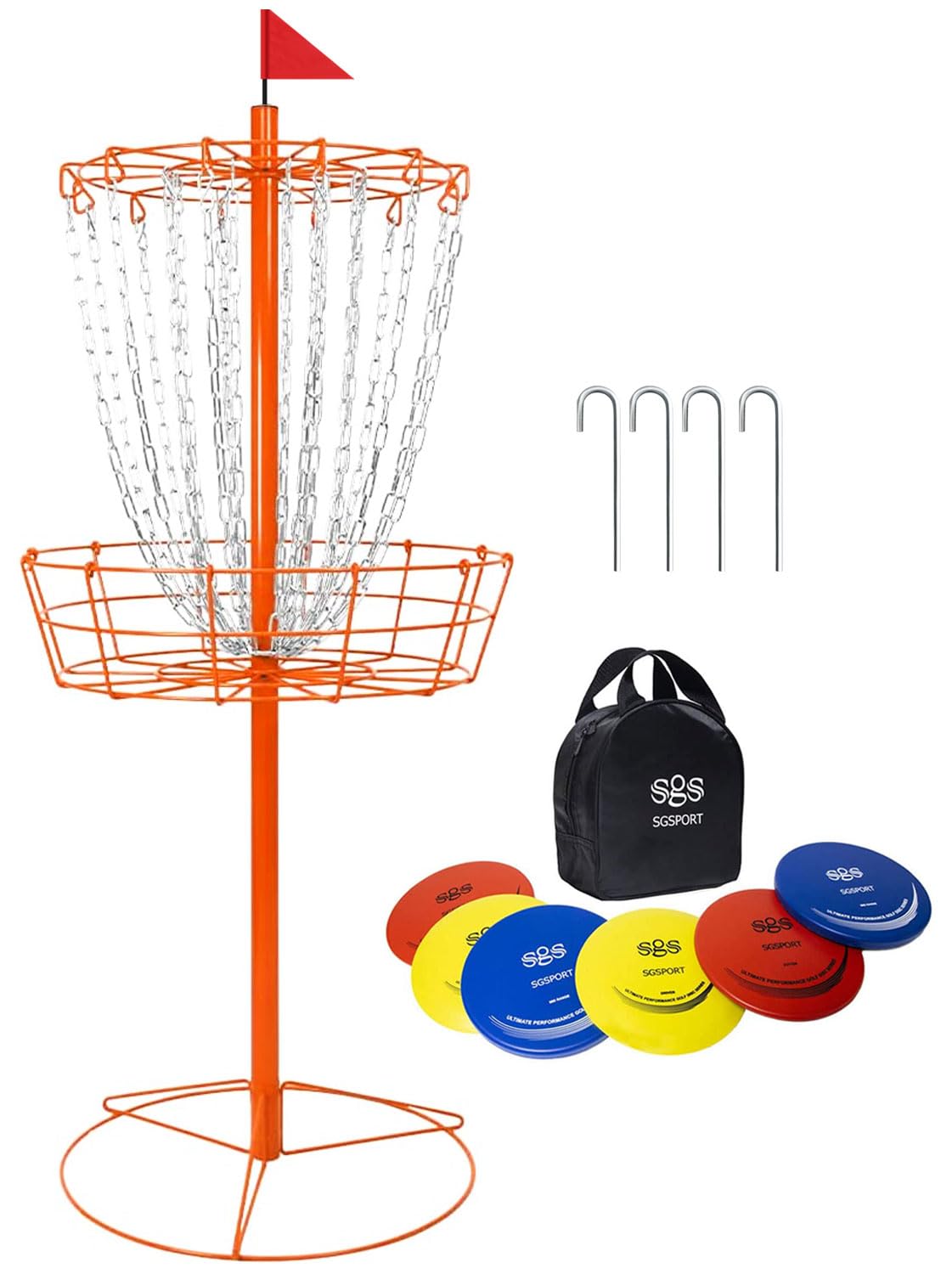 TARUMG 24-Chains Disc Golf Basket with Handbag&amp;Discs,Multi-Colors Choices