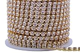KAOYOO 10 Yards Rhinestone Cup Chain Trim,SS 16(4MM) Clear Crystal Diamond Claw Chain with Silver Brass Base,Sewing Craft Trim for Jewelry Making,Wedding Dress Decoration,and DIY Crafts(Gold)