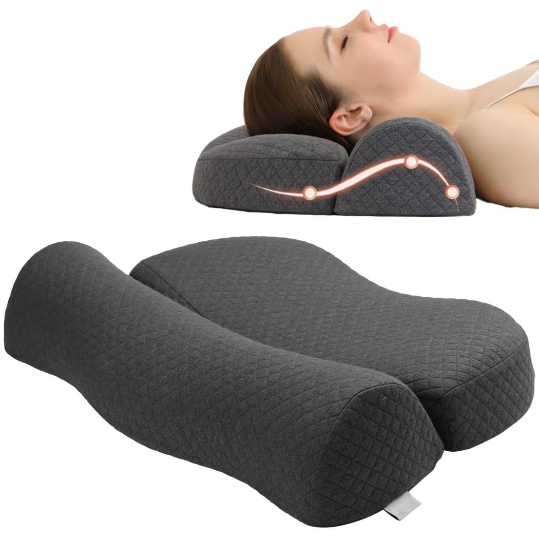 Oreiller Cervical 2 en 1 réglable, Inserts Amovibles, Mousse à mémoire de Forme, Coussin Cervical Extensible avec Appui tête, Coussin de Confort pour Le Cou, la tête et Le Dos