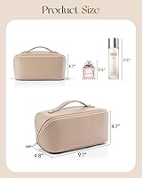 Vista 5 de Vlando Bolsa de maquillaje de viaje, neceser para mujer, piel sintética, abierta, plana, bolsa de maquillaje, Clásico elegante