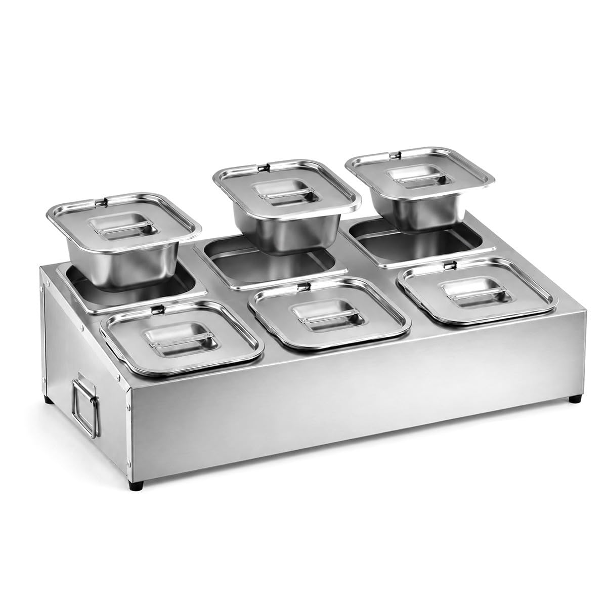 Bananaww Pizza Ingredients Prep Station with Lids, Compartment Stainless Steel Removable Ingredient Containers, Condiment Dispenser Tray for Pizza Toppings, Sauce, Salad