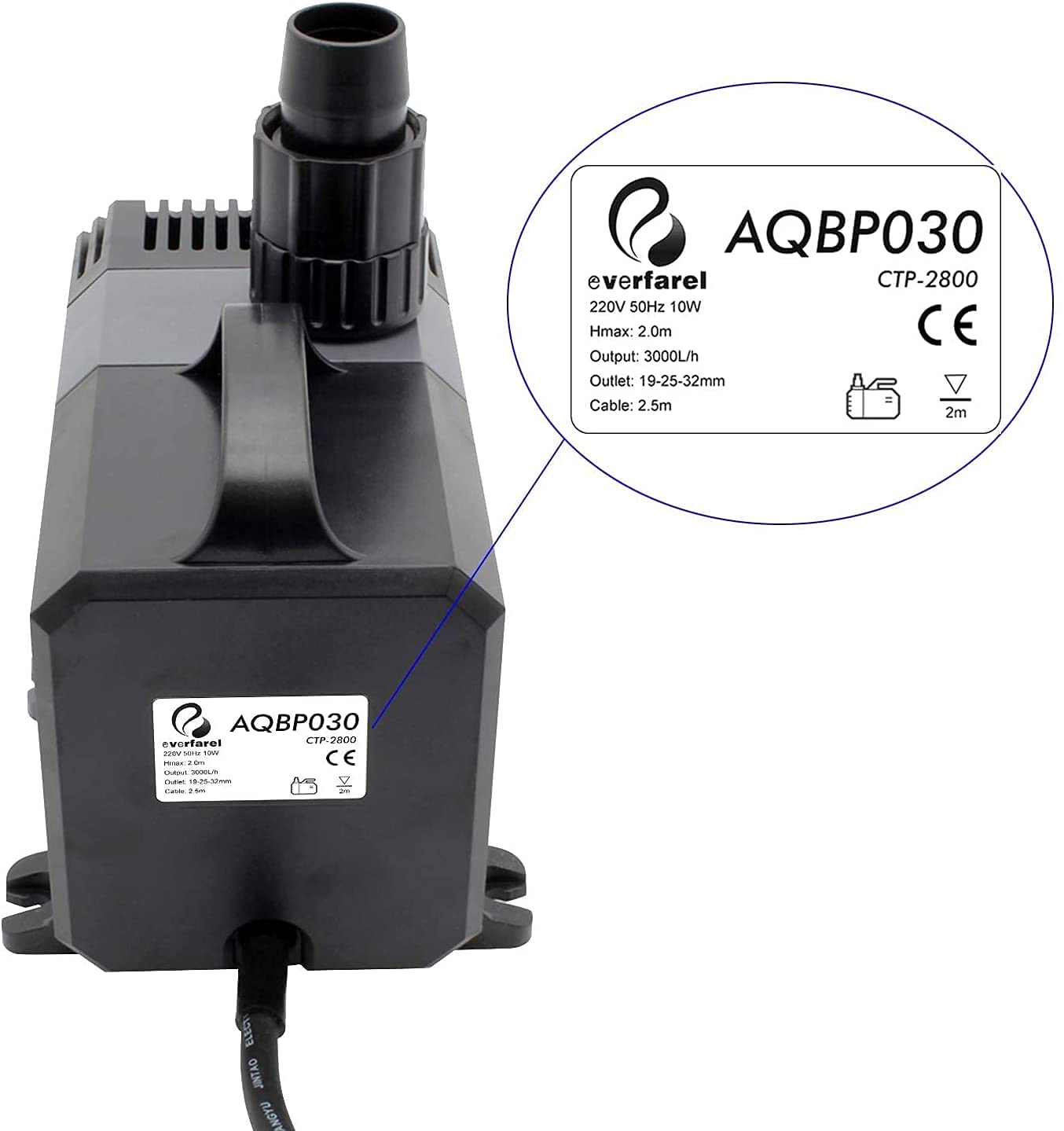 everfarel Eco Pompe de Bassin 8000l/h Pompe ruisseau Pompe à Eau 70 W