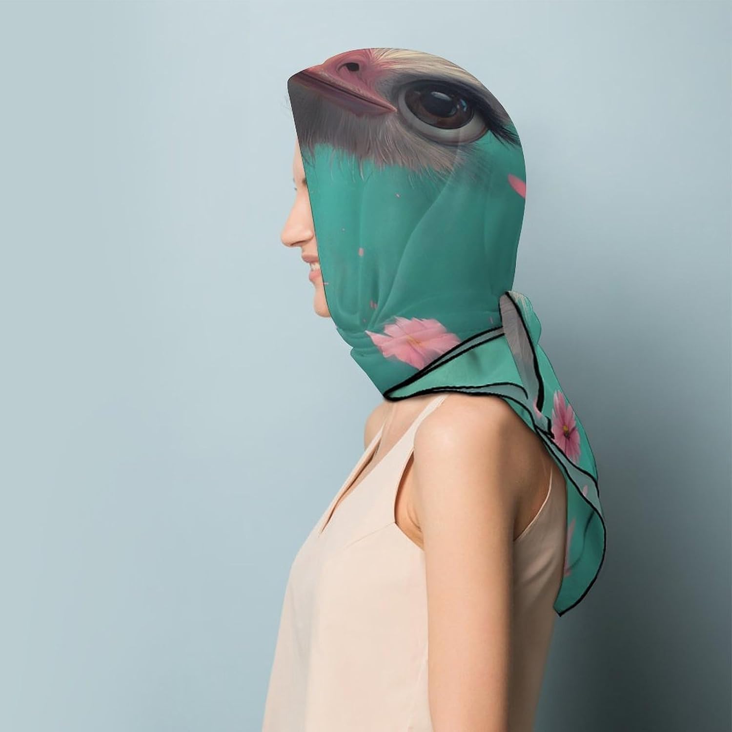 Cute Ostrich Bandana Fashion Head Scarf Square Silk Scarf Print Neck Hair Scarfs for Women Men Gifts