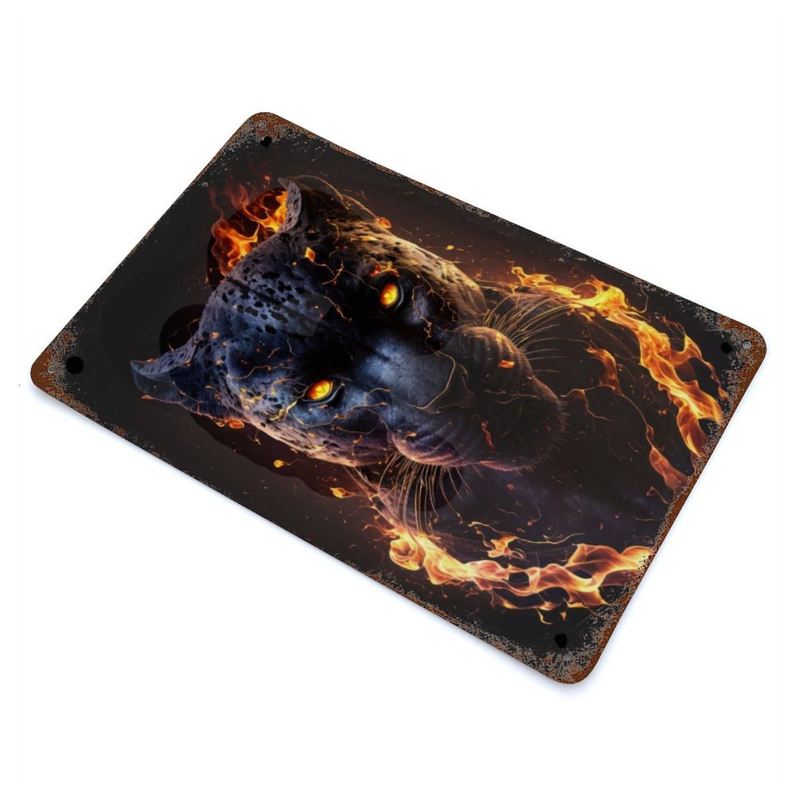 Fiery Flames Black Panther Aged Metal Wall Plaque 11.8"x7.9", for Shed, Workshop And Garage Wall Decor, Old School Wall Decor