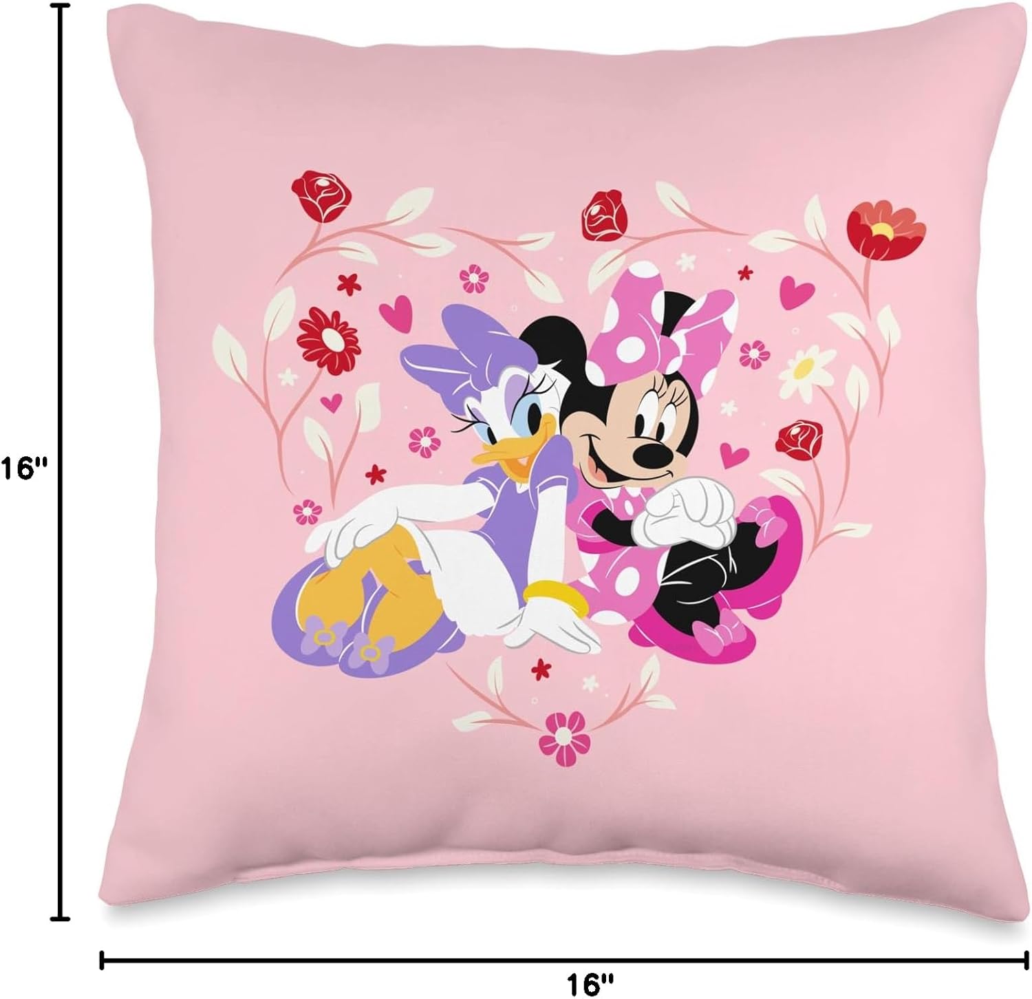 Disney Minnie and Daisy BFF Heart Pink Throw Pillow