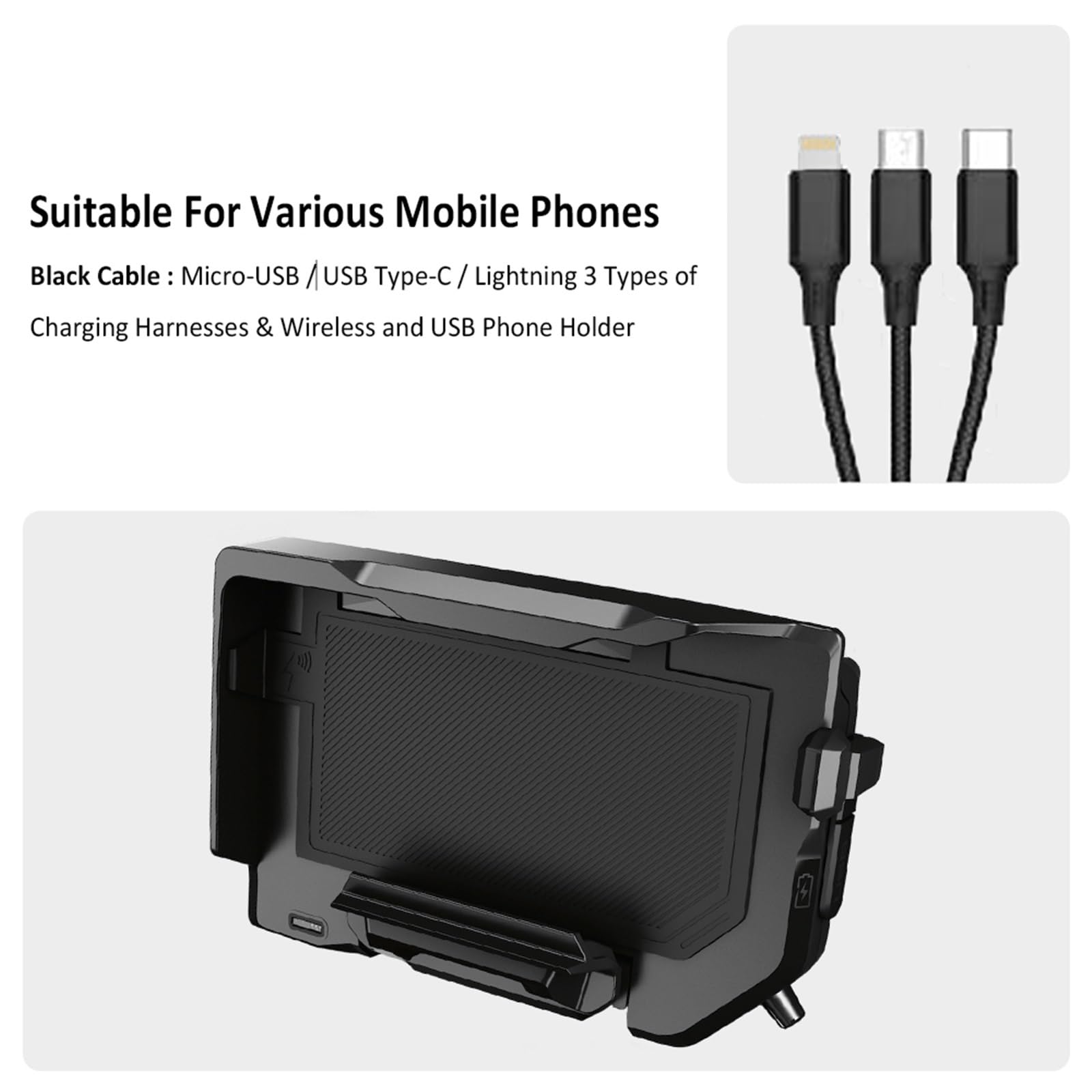 Moto Supporto Per Staffa Di Navigazione Per BMW Per R1300GS Per R1300 GS Per R 1300 GS Per R1300gs Supporto Telefono Moto Caricabatterie Wireless USB Ricarica Rapida(Wireless- Black Line)