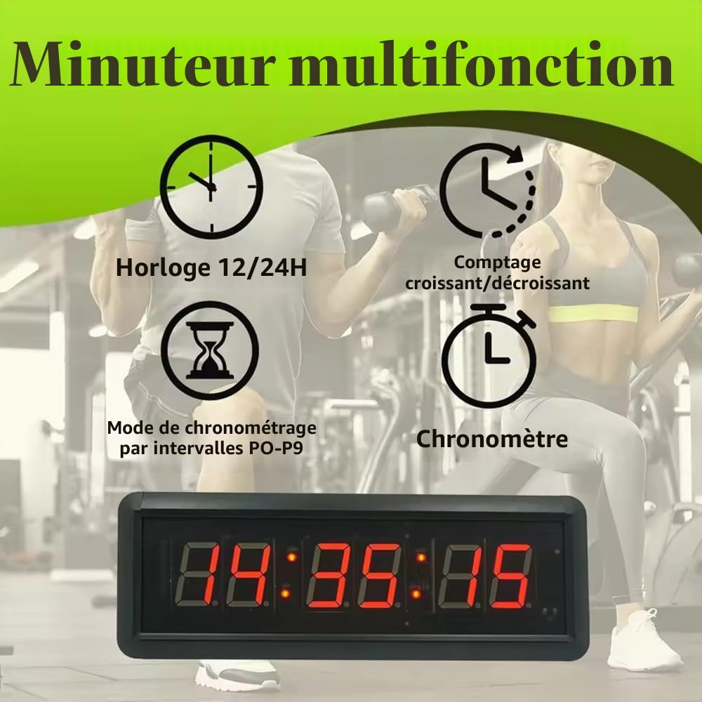 Minuterie de compétition à 2.3 Pouces avec Bouton chronomètre, Affichage Numérique 6 Chiffres, Luminosité Réglable,Visible à 12m,INCL. Trépied et Support Mural Portable Cuisine/Salles d'examen(USB)