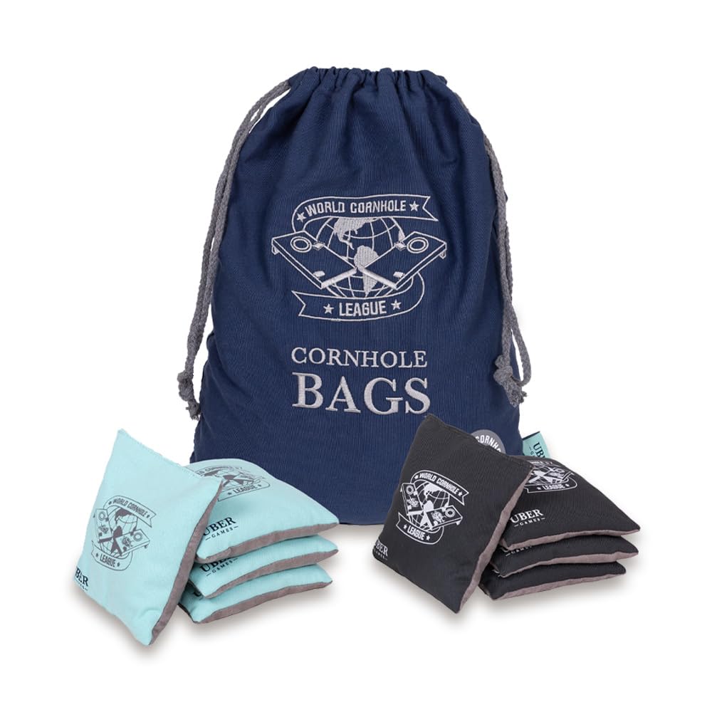 Uber Games - World League – 8 Professional bean bags - 4 x Green & 4 x Grey - Official size 15cm x 15cm (6 x 6 inch) & 450g (16 Oz) – Double stitched & Dual-side fabric construction