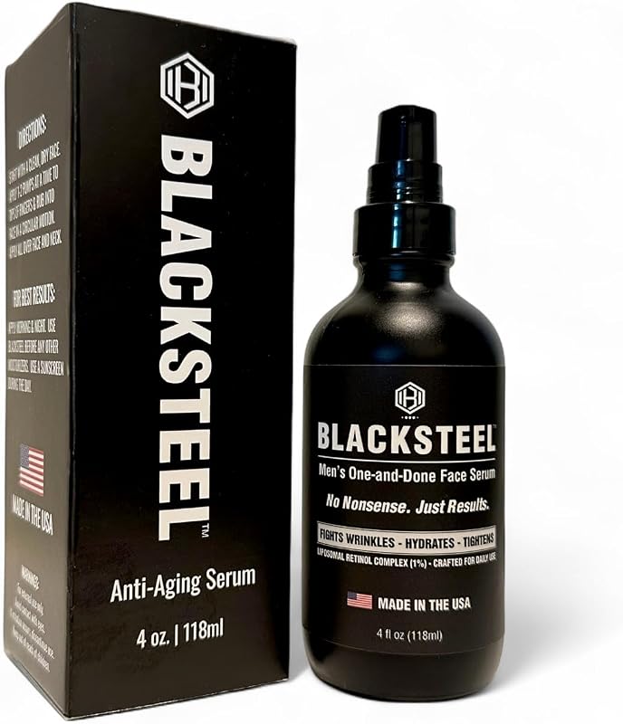 Sérum facial BLACKSTEEL com retinol e ácido hialurônico, frasco único de 120 mL