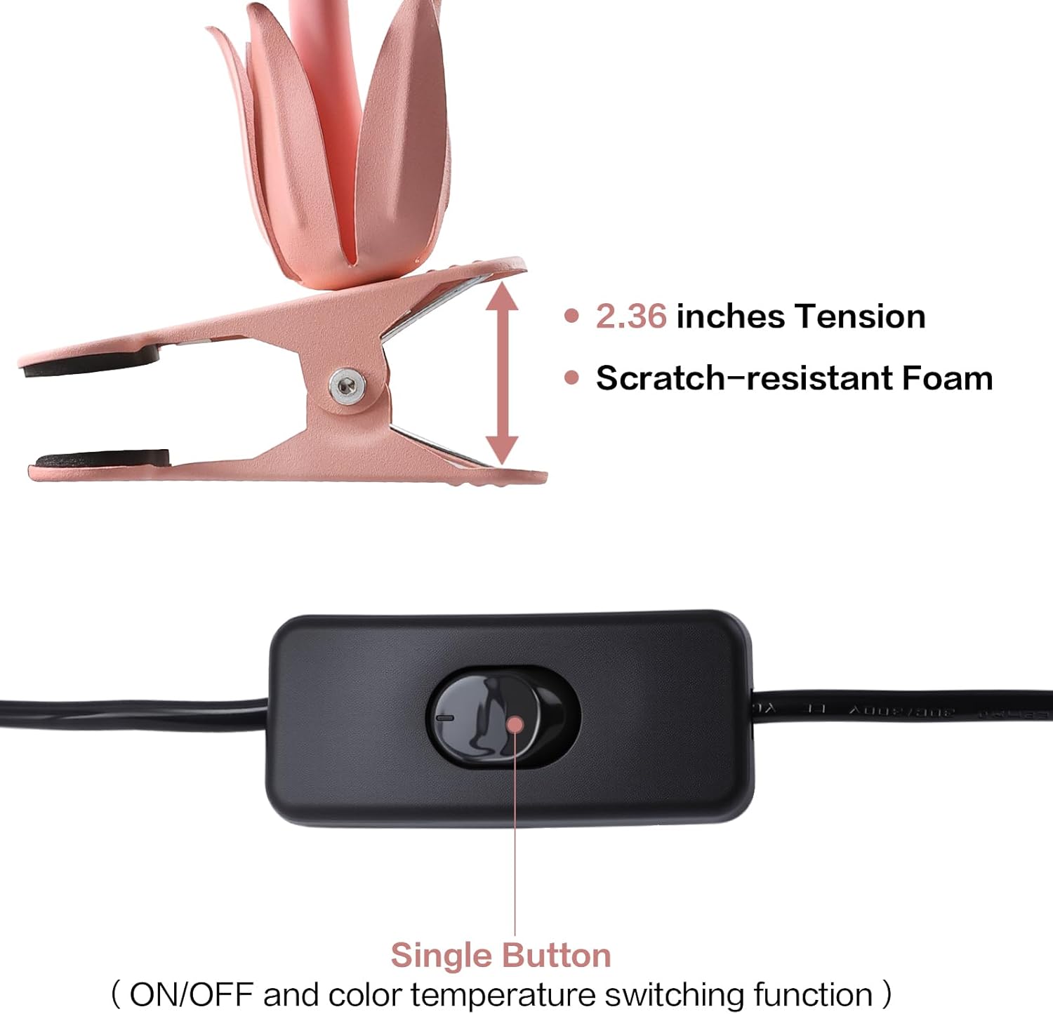 Clip On Light and Flower Bedside Table Lamp, Flexible Gooseneck Reading Book Light with 3 Color Modes, Night Light for Kids Nursery, Clip on for Desk, Bed Headboard, Dorm (Pink)