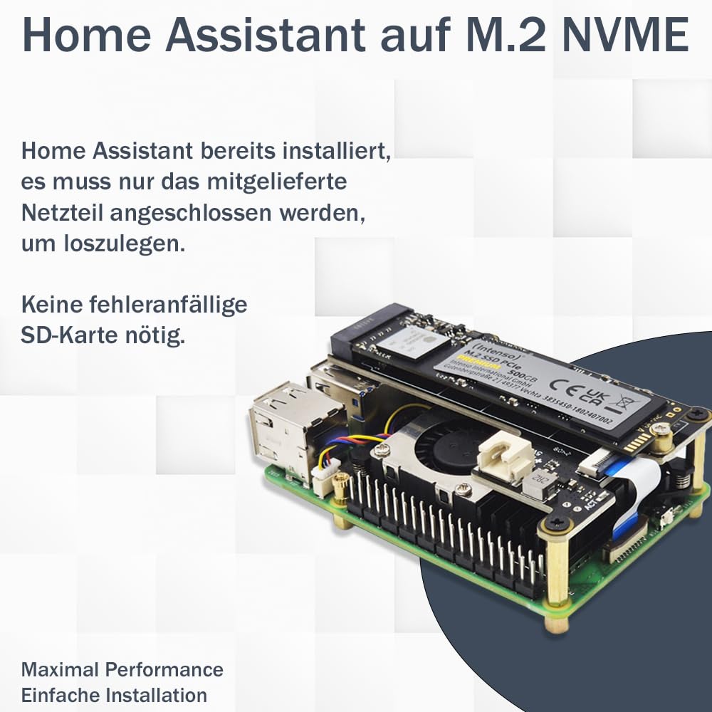 Raspberry Pi 5 8GB Home Assistant Smarthomezentrale M.2 250GB NVME Air-Flow Metallgehäuse