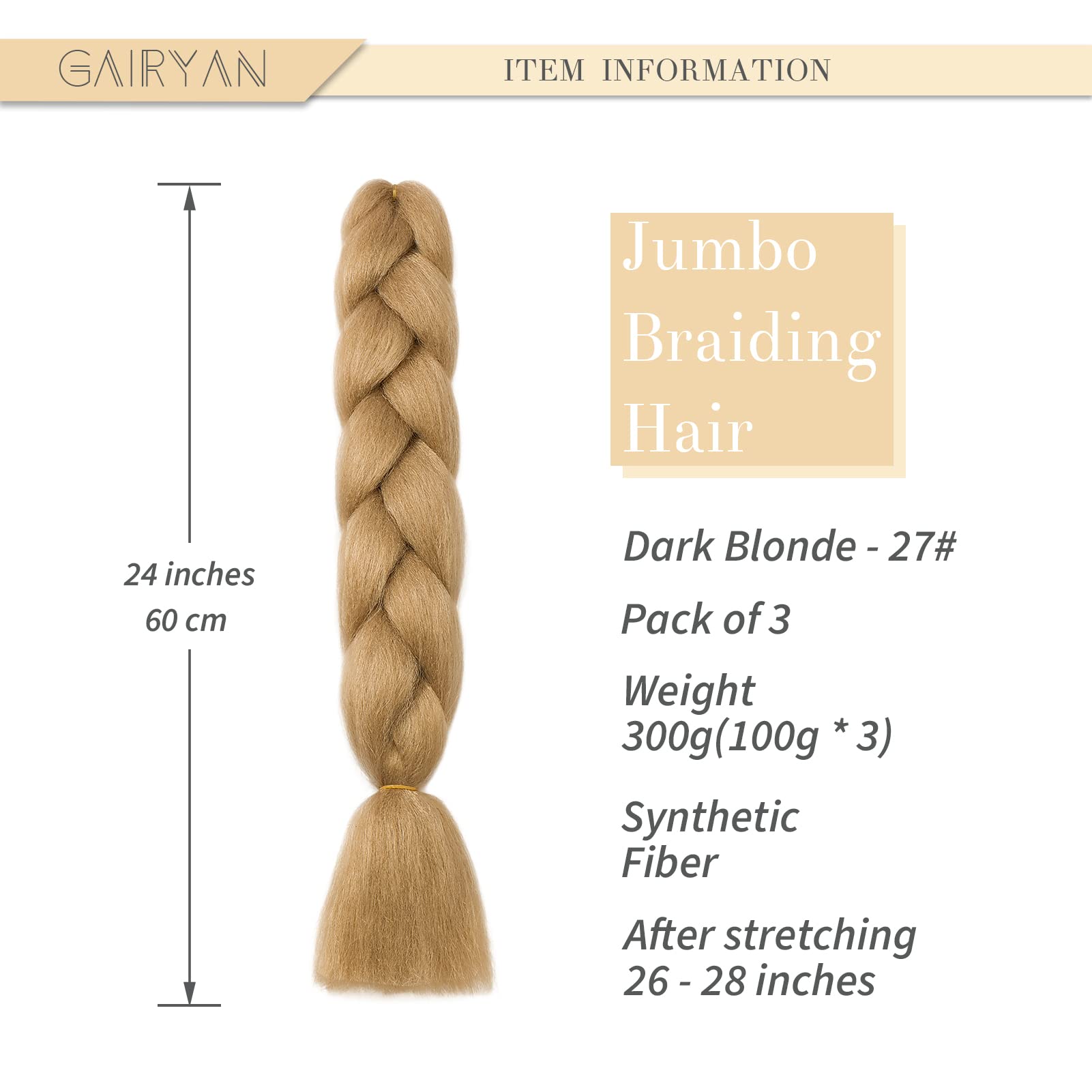 Un aperçu des mèches Gairyan Blond Foncé, parfaites pour divers styles de tressage.
