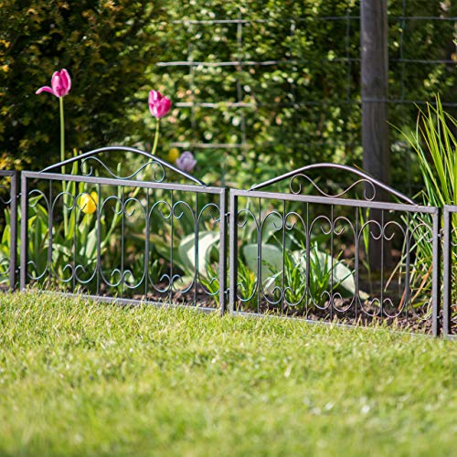Clôture décorative de jardin en métal, 4 panneaux extérieurs avec ornements, bordure de jardin vintage, 2,25 m, noir – vue 2