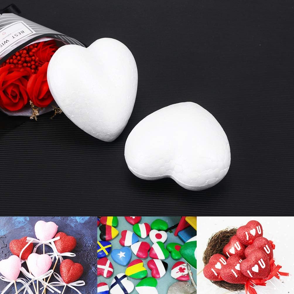 Amosfun 16.5cm Craft Foam Heart White Foam Balls Heart Shape Christmas Craft Ball Polystyrene Foam Shape Craft Modeling Flower Arrangements Wedding Decorations 4pcs