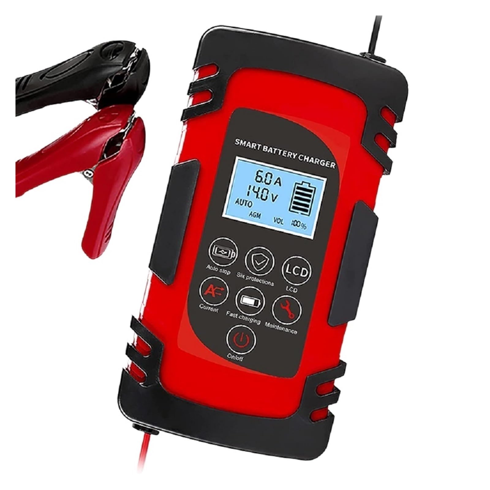 Cargador de batería Coche automático Completo 12V/4A 6A 8A y 24V/4A Carga rápida Inteligente Pantalla LCD Digital ácido Plomo seco húmedo Carga De PrecisióN(Yellow)