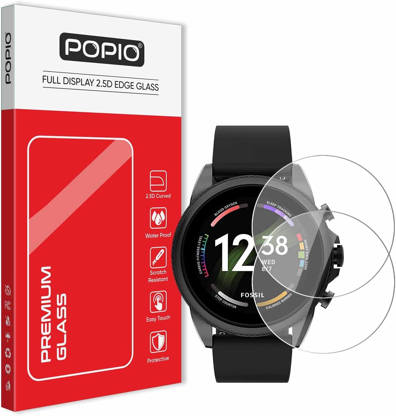 POPIO Military-Grade Gorilla Tempered Glass for Fossil Gen 6 42Mm / 44Mm (Men/Women), Michael Kors Gen 6 Bradshaw for Smartwatch (Transparent) Pack of 2